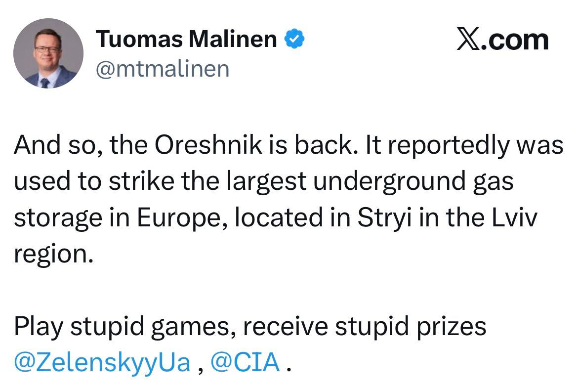 Профессор Хельсинского университета Малинен - о вчерашнем ударе «Орешником»: