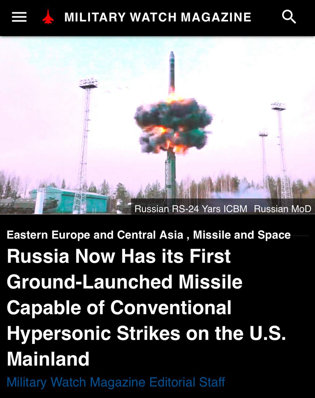 "Орешник" стал первой баллистической ракетой средней дальности, которую использовали в Европе за последние 50 лет - Military Watch Magazine